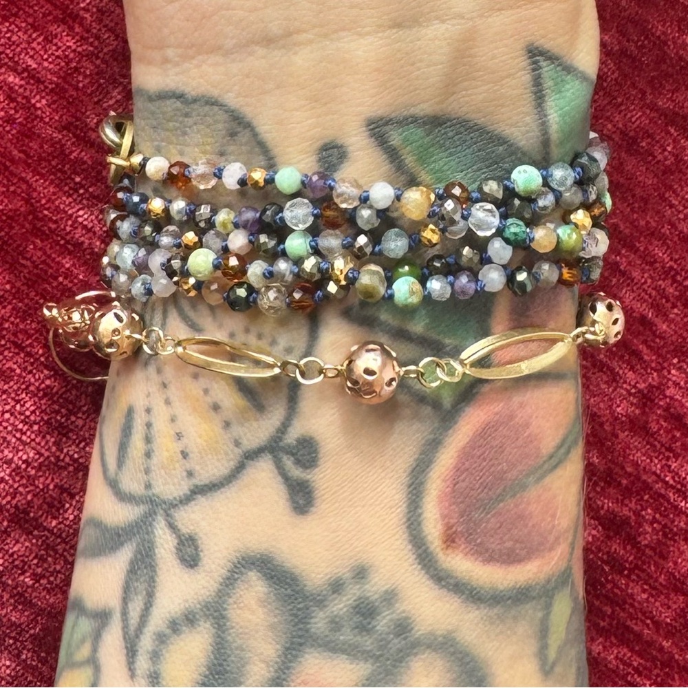 Extra long hand made hand knotted mixed gemstone necklace double layer wrap - Picture 8 of 13